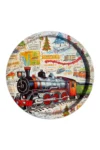 Dekoratif Metal Tren Desenli Yuvarlak Tepsi 35 cm